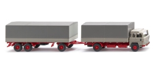 Wiking 045502 - H0 - Magirus 235 D Pritschenhängerzug - kieselgrau